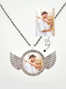 1 pieza Collar personalizado con colgante de metal en forma de ala de ángel y corazón redondo, estilo europeo, unisex, regalo para novio, novia, amigos, boda, San Valentín, Día del Padre, Día de la Madre, cumpleaños, joyería decorada con cristales