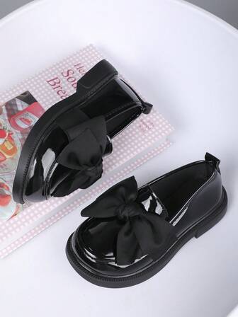 Girls' Black Leather Shoes, Princess Shoes, British Style Flats, Suitable For School, Dance Performance, All Seasons