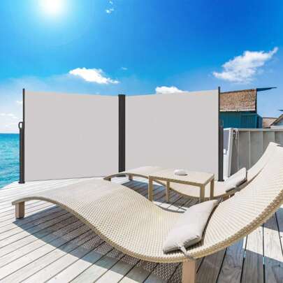 VA-Cerulean Double Side Awning Extendable Made Of Aluminum One-Sided Wall Awning Side Roller Blind Awning With Automatic Retraction Function Sun Protection Privacy Screen For Balcony Terrace Garden, 160x600cm/180x600cm/200x600cm, Light Gray/Anthracite