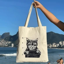 Bolsa Ecobag  100% algodão Estampa GATO POLICE DEPT - Branco - Visão 2