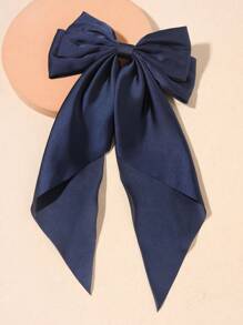 1pc Korean Style Big Bow Ribbon Decor Hair Clip, High-End Satin Spring Clamp For Back Of Head - Navy Blue - View 2