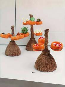 Magic 's Broom And Pumpkin Cup Holder - Halloween Resin Decoration Set, Multifunctional Use For Indoor And Outdoor - Multicolor - View 1