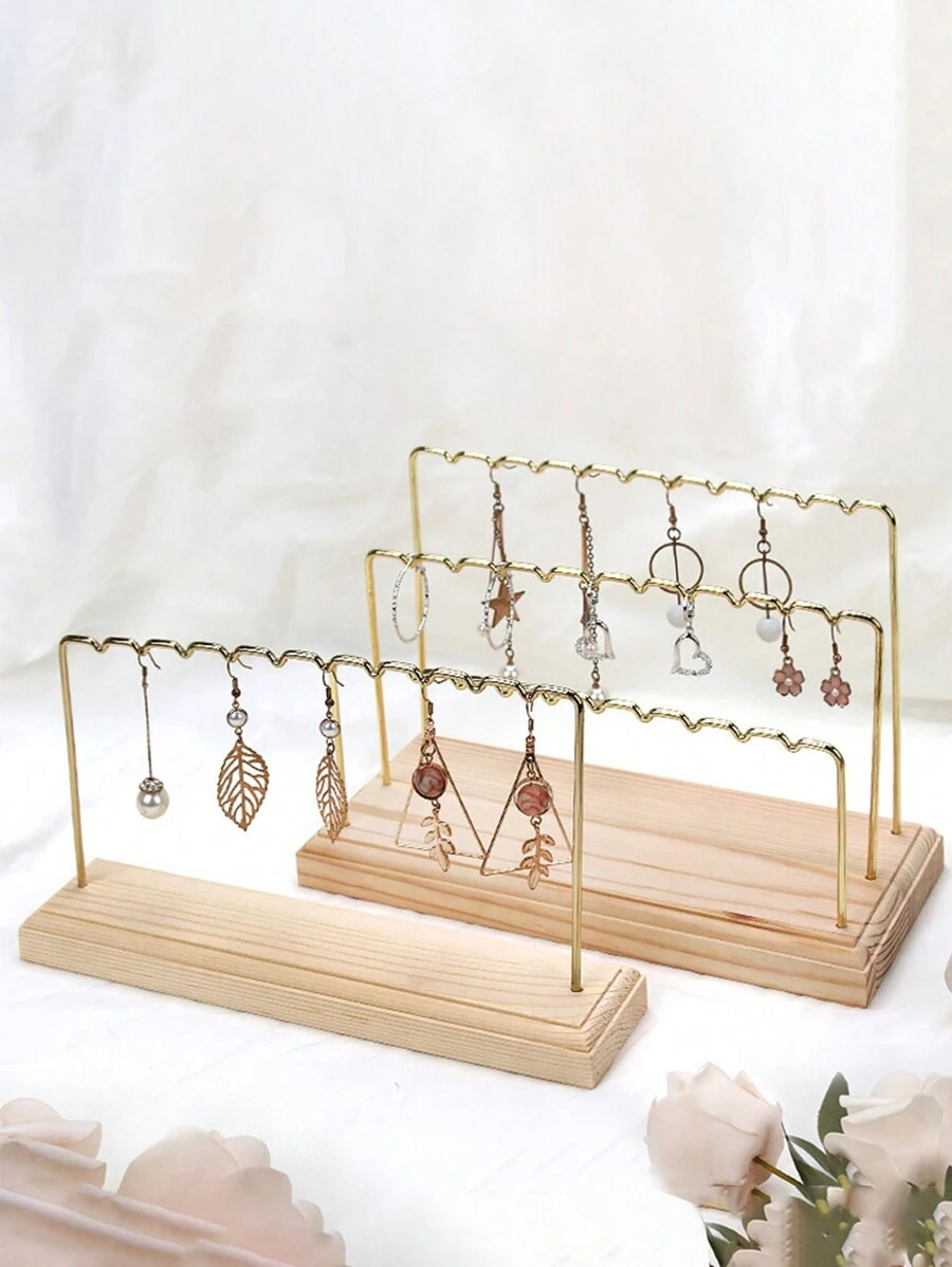 1 件木质底座金属线项链和耳环架展示架，适合阳光旅行凉爽返校的礼物