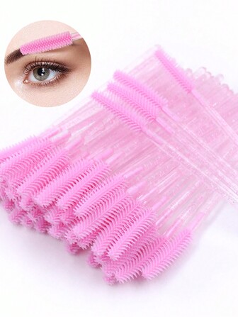 50 piezas Brochas desechables de silicona para pestañas de color rosa, varitas aplicadoras de rímel de goma, peines de pestañas en miniatura, herramientas de maquillaje y cosméticas, brochas para cejas, brochas para sombras de ojos