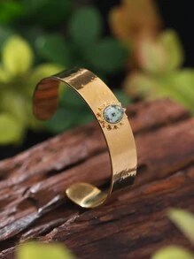 1 peça de Pulseira de Bracelete Floral Geométrica de Aço Inoxidável Dourado com Strass, Elegante, Romântico, Vintage e Simples, Adequada para Uso Diário, Festa, Encontro e Presente para Damas de Honra
