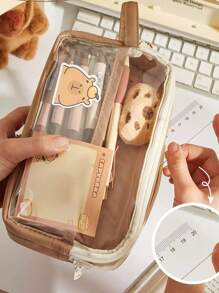 1 Peça Bolsa Porta-Canetas Multiuso de Grande Capacidade e Transparente com Zíper, Bolsa de Papelaria à Prova d'Água e Resistente à Sujeira para Estudantes, Pode ser Usada para Armazenar Canetas, Cadernos Pequenos, Fitas e Outros Artigos de Escritório de Mesa, Estojo de Lápis do Conjunto Série Campi de Volta às Aulas, Bolsa de Armazenamento de Cosméticos para Dormitório (Algumas Opções Não Incluem Acessórios!) Volta às Aulas, Estojo de Lápis, Nécessaire, Mochila Escolar