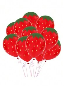 Conjunto de 12 balões de látex de 12 polegadas com morango doce, feliz aniversário, eu amo morango, decoração de festa de verão no Havaí, Natal - Multicolorido - Ver 12