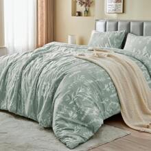 JOLLYVOGUE Duvet Cover , Reversible Floral Beige Duvet Cover Set With Zipper Closure, 3 Pieces Botanical Patterns Soft Microfiber Bedding Set With 4 Ties (1 Duvet Cover, 2 Pillow Cases)