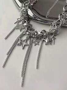 1pc Rhinestone Embellished Choker Necklace, Party/Nightclub Jewelry - Silver - View 1