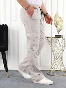 Men's Cargo Pants Twill And Skater Jeans Wide Model With Unisex Side Pocket - Khaki - View 2