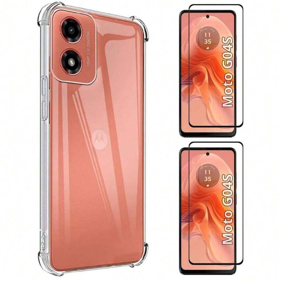 Case Cover + 2 3D Glass Films For Moto G04S 6.56" - 透明的 - 查看 1