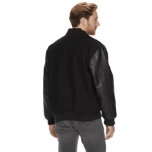 Victory Outfitters Men's Varsity Jacket Leather Sleeve And Wool Blend Letterman College Varsity Jacket Bomber Style Jacket - Black - View 2
