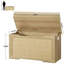 29.5"/39.4"L Storage Chest, Storage Trunk, Wooden Storage Box With Safety Hinge And Gel Bumpers, Lift Top Storage Bench, Shoe Bench, Supports 220 Lb, For Living Room, Bedroom, Entryway - Tự nhiên - Xem 7