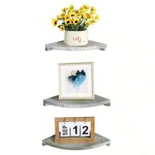 Rustic White Floating Corner Shelves Set Of 3 Wall Mount Display Shelf For HomeRoom Decor - Grey - View 1