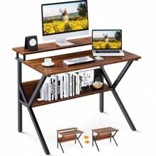 Small Desk, 27.5 Inch Small Computer Desk For Small Spaces, Compact Desk With Storage, Tiny Desk Study Desk With Monitor Stand For Home Office, Espresso - 深褐色 - 查看 1