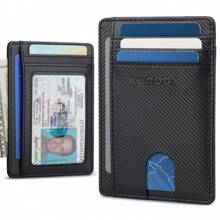 2 Price Men's Slim Wallet Simple Front Pocket RFID Protective Leather Wallet With Double Fold Credit Card Clip, 12 Card Slots And ID Window, Comes With A Gift Box. - 黑色 - 查看 3