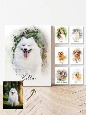 1pc Customized Watercolor Pet Portrait Painting (Photo Customizable), Including Watercolor Portraits Of Dogs And Cats, A Personalized Pet Memorial Gift. This Dog Portrait Painting Is Exquisite And Adorable, With Vibrant Colors, Suitable For Anniversary, Children's Day, Birthday, Graduation Ceremony, Housewarming, Valentine's Day, Mother's Day, Father's Day, Wedding And Other Occasions