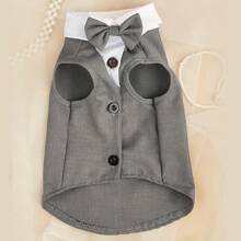 1pc Pet Dog Suit Jacket, Classic Button Design, Suitable For Small/Medium Dogs, Cats, Wedding & Party Occasions - Grey - View 16