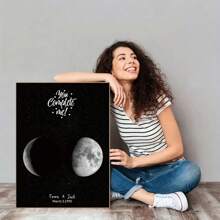 1 件定制月亮印花黑色，个性化墙面装饰礼物，个性化月相印花，纪念品，可打印婚礼礼物，月相壁画，情人节生日订婚结婚纪念日纪念礼物，惊喜装饰 - 款式2 - 查看 3