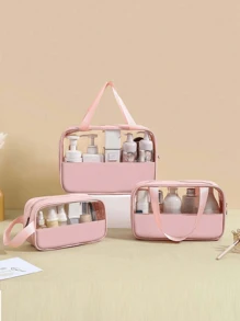 女士便携式旅行洗漱包女式透明防水化妆品收纳包返校书包旅行必需品旅行收纳包海滩暑假学校化妆包返校用品化妆品收纳包学校用品包收纳包房间用品 - 彩色 - 查看 3