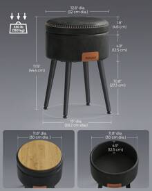 VASAGLE EKHO Collection - Storage Ottoman, Dressing Table Stool, Synthetic Leather With Stitching, Mid-Century Modern, Round Storage Stool Seat With Steel Legs, Loads 150 Kg - Black - View 6