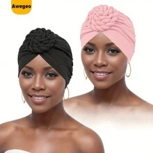 2 pezzi Turbanti da donna, Cappelli a turbante a nodo di moda dai colori solidi con pattern a bussola, confortevoli e traspiranti, adatti per la casa, l