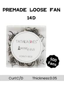 Caja de 500 abanicos de pestañas TATALASHES de 0,05 mm de espesor, 14D, pestañas postizas sueltas de volumen premodelado, base puntiaguda, delgadas y afiladas