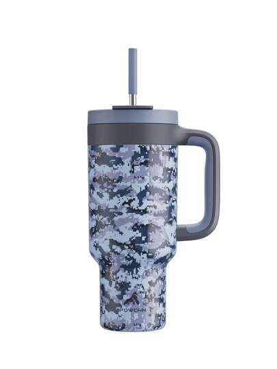 Copo Térmico Camuflado de 40oz/1,2L com Alça, Tampa com Canudo/Bebida 2 em 1, À Prova de Vazamentos, Lavável na Máquina de Lavar Louça, Copo de Viagem de Aço Inoxidável com Isolamento a Vácuo, Mantém Frio por 34 Horas, Cabe no Porta-Copos do Carro (Camuflagem Digital Marinho)