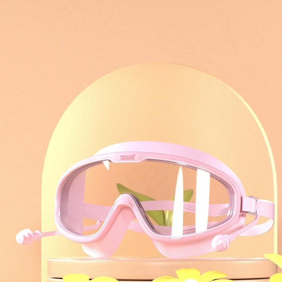 一体式大框高清防水防雾游泳镜，内置耳塞，适用于水上运动和游泳护目镜、海滩必需品、海滩配件、泳池浮板