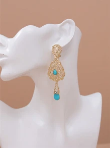 1對女士中空鑲鑽假金耳環,經典摩洛哥風格耳環,適用於女性新娘耳飾,皇家風格 - 藍色 - 查看 2