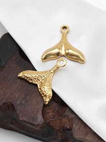 5 piezas Dije de joyería con forma de cola de sirena de acero inoxidable, estilo de playa de verano - cola de pez - Ver 4