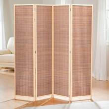 LIVINGANDHOME Living And Home Brown Bamboo Woven 4-Panel Folding Room Divider - Gold - View 2