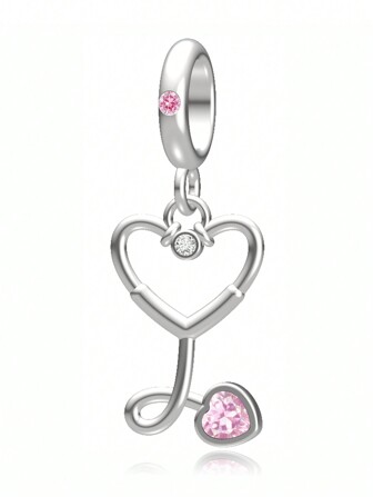 1pc 925 Sterling Silver Pink Stethoscope Charm Bead, Suitable For Daily Wear, Anniversary, Party, Holiday Gift
