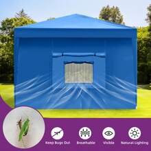 10'x20' Pop Up Canopy Tent Anti-UV Waterproof Outdoor Tent Portable Party Wedding Instant Canopy Shelter All Season Tent Gazebo With 6 Removable Sidewalls, Roller Bag, Blue - 藍色 - 查看 6