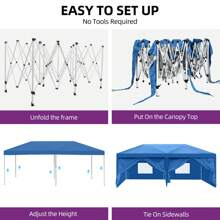 10'x20' Pop Up Canopy Tent Anti-UV Waterproof Outdoor Tent Portable Party Wedding Instant Canopy Shelter All Season Tent Gazebo With 6 Removable Sidewalls, Roller Bag, Blue - 藍色 - 查看 9