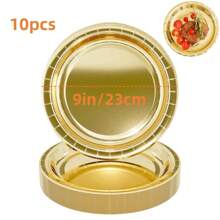 10/20pcs Gold Paper Plates, 7"/9" Foil Gold Disposable Plates, Party Plates Cake Dessert Plates, Tableware Dinnerware Set Supplies For Daily Meals Birthday Baby Shower Holiday Picnic Graduation Wedding Dinner, Christmas Party Christmas Decor Christmas Decorations Christmas Gifts And Decor Decorations S