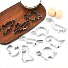 10pcs/Set Dinosaur Shaped Stainless Steel Cookie Cutter, Baking & Cake Decorating Molds