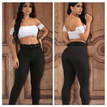 Women's High Waist Riding Pants With Belt And Lycra - 黑色 - 查看 2