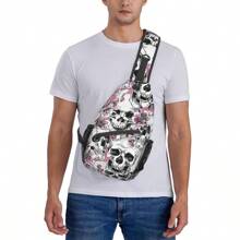 1pc Skull Print Shoulder Strap Chest Bag, Travel Hiking Fitness Crossbody Pack, Personalized Chest Pack