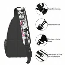 1pc Skull Print Shoulder Strap Chest Bag, Travel Hiking Fitness Crossbody Pack, Personalized Chest Pack