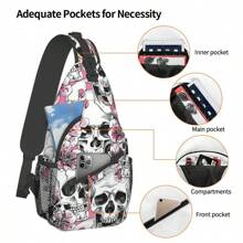 1pc Skull Print Shoulder Strap Chest Bag, Travel Hiking Fitness Crossbody Pack, Personalized Chest Pack