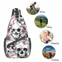1pc Skull Print Shoulder Strap Chest Bag, Travel Hiking Fitness Crossbody Pack, Personalized Chest Pack