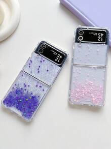 1pc New Pink Gradient Sequins Flowing Sand Design Phone Case Compatible With Galaxy Z Flip3/Z Flip4/Z Flip5/Z Flip6/Z (The Color Of The Phone Case May Vary From Different Angles) Waterproof Shockproof Anti-Fall Scratch Resistant - Pink - View 2