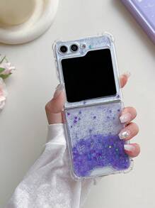 1pc New Pink Gradient Sequins Flowing Sand Design Phone Case Compatible With Galaxy Z Flip3/Z Flip4/Z Flip5/Z Flip6/Z (The Color Of The Phone Case May Vary From Different Angles) Waterproof Shockproof Anti-Fall Scratch Resistant - Pink - View 7