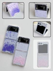 1pc New Pink Gradient Sequins Flowing Sand Design Phone Case Compatible With Galaxy Z Flip3/Z Flip4/Z Flip5/Z Flip6/Z (The Color Of The Phone Case May Vary From Different Angles) Waterproof Shockproof Anti-Fall Scratch Resistant - Pink - View 5