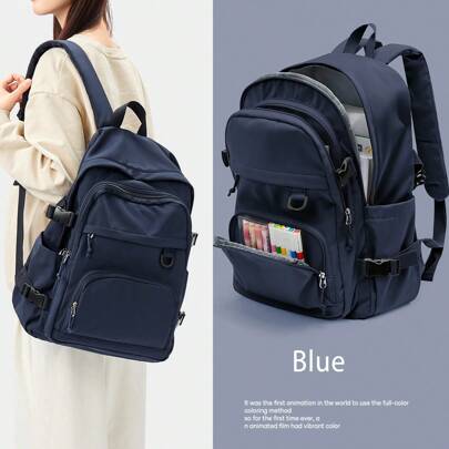 Floless 14/15.6 Inch Women Laptop Backpack, Casual College Student Bookbag, Daily Backpack, Travel Bag, Solid Color Fashion Anti-Theft Minimalist Casual Style, Waterproof Multi-Function Female Outdoor Backpack, Portable Large Capacity 24L Casual Daypack With Zipper Pockets, Large Capacity Multi-Compartment