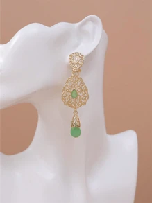 1對女士中空鑲鑽假金耳環,經典摩洛哥風格耳環,適用於女性新娘耳飾,皇家風格 - 藍色 - 查看 1