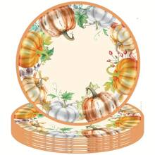 10/20 vật dụng trang trí tiệc Lễ Tạ ơn màu vàng hình lá phong và bí ngô, đồ ăn dùng một lần cho Lễ Tạ ơn, bao gồm khăn ăn cho mùa thu và bộ đồ ăn cho bữa tiệc Giáng sinh - Nhiều màu - Xem 8