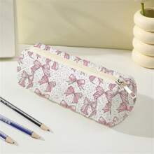 1pc Cartoon Bow Printed Round Rhombus Design Pencil Case, Large Capacity - Multicolor - View 1