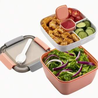 1 件 37.19 盎司/50.72 盎司，大号沙拉午餐盒，带调料杯 - 便携式餐食准备容器，用于盛放食物、水果和零食 - 非常适合返校、课堂、大学、学校用品、厨房收纳和储物、厨房配件